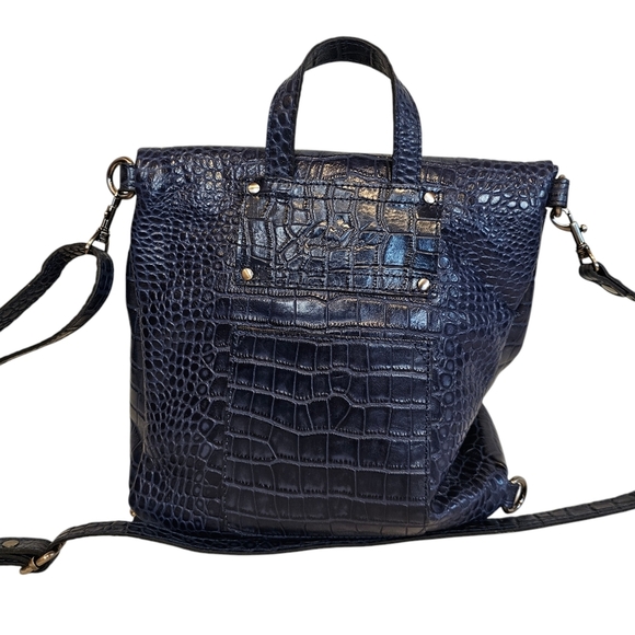 Patricia Nash Navy Croc Leather Luzille Backpack Crossbody Bag Studded Purse - Picture 2 of 9